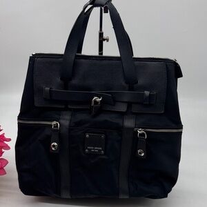 Henri Bendel Black Nylon Leather Convertible Bag Backpack in As is condition
